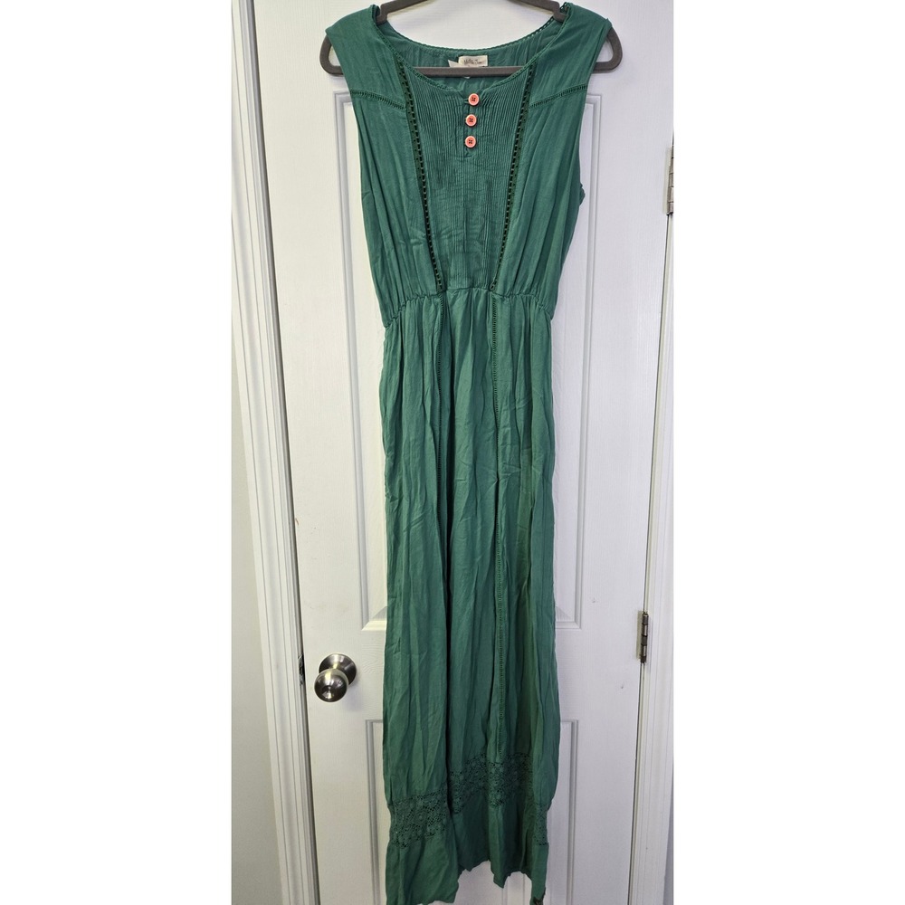Matilda Jane Green Rayon Maxi Dress  Boho Lace Pintuck Cottagecore Preppy‎ S